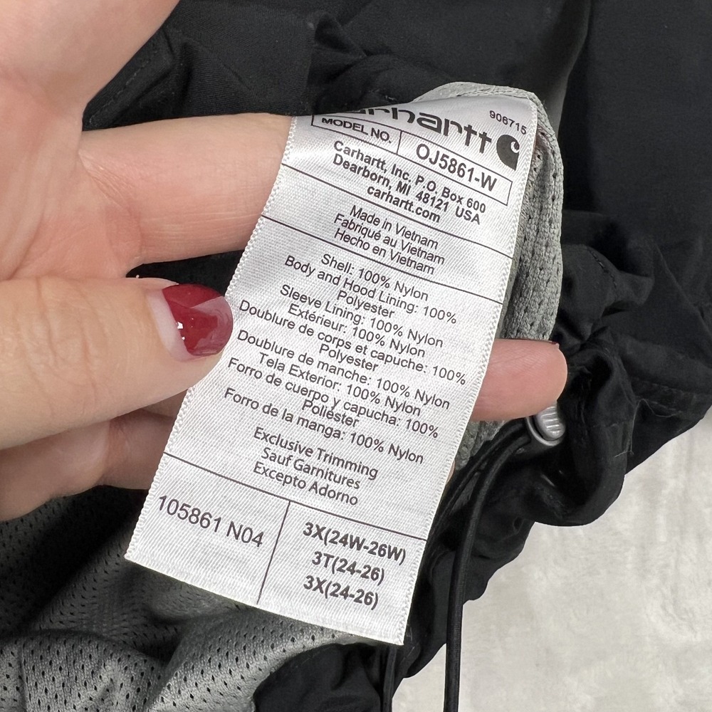 Carhartt Anorak Windbreaker Jacket womans 3X Black Quarter Zip Hooded Pullover - Picture 4 of 8